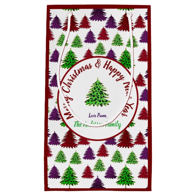 Leopard Print Trees Merry Christmas & New Year  Small Gift Bag (Front)