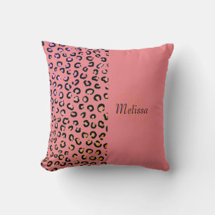 Leopard Print Two Tone Blush Pink Name Monogram  Cushion