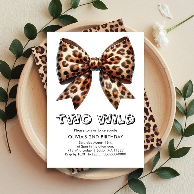 Leopard Print Two Wild Bow 2nd Birthday Invitation (Creator Uploaded)