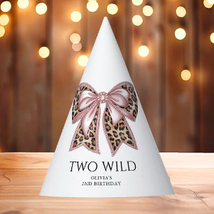 Leopard Print Two Wild Bow 2nd Birthday  Party Hat