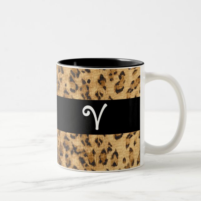 Leopard Print V monogram initials Coffee Mug Cup (Right)