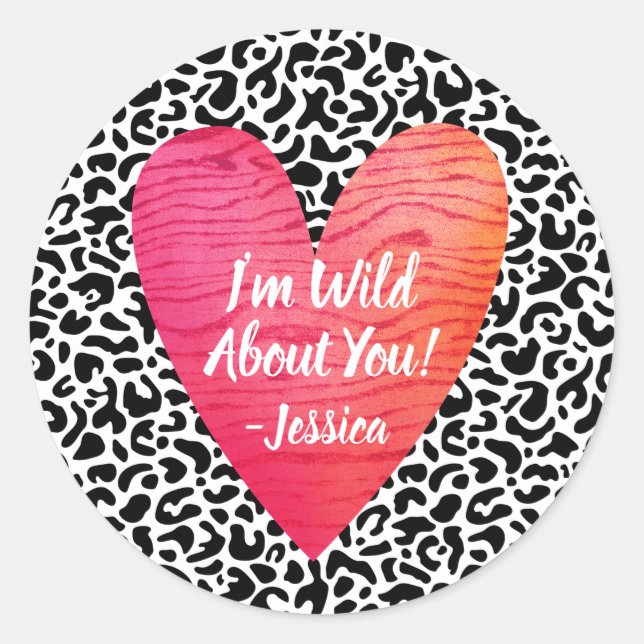 Leopard Print Valentines Day Kids Classic Round Sticker (Front)