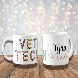 Leopard Print Vet Tech Stethoscope with Name  Coffee Mug