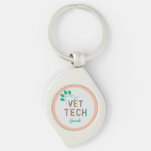 Leopard Print Vet Tech Stethoscope with Name  Key Ring