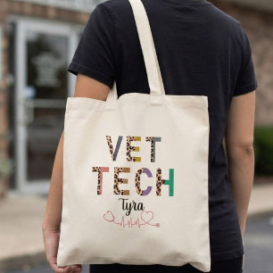 Leopard Print Vet Tech Stethoscope with Name   Tote Bag