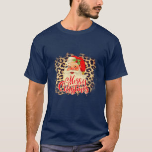 Leopard Print Vintage 70S Santa Merry Christmas T-Shirt