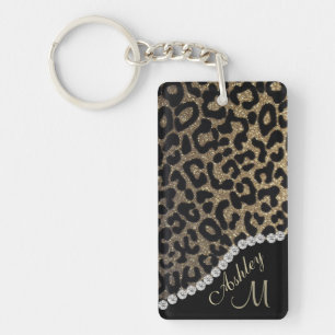 Leopard Print w/ Diamonds Monogram Key Ring