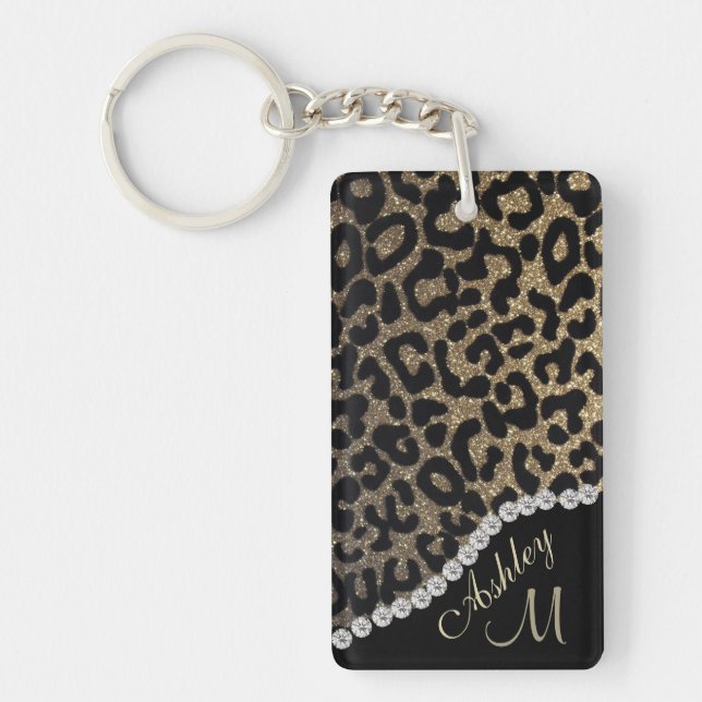 Leopard Print w/ Diamonds Monogram Key Ring (Front)