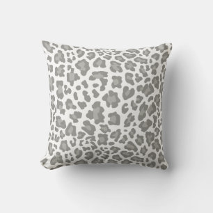 Leopard Print White and Grey Cushion
