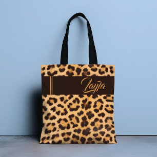 Leopard Print Wild Girly Pattern Personalised Name Tote Bag