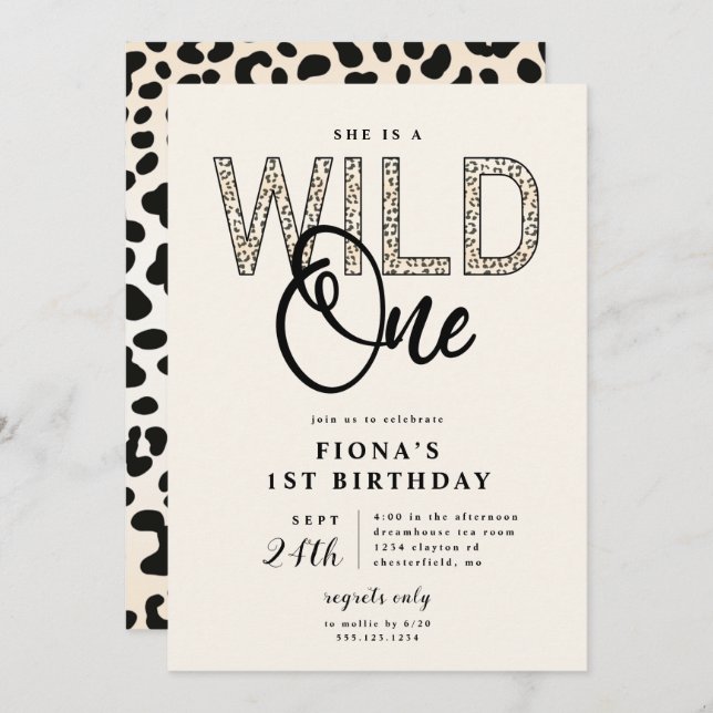 Leopard Print Wild One Birthday  Invitation (Front/Back)