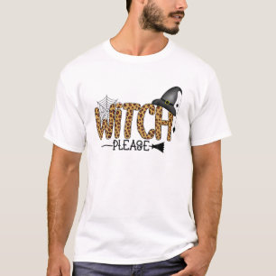 Leopard Print Witch Please Halloween Broomstick T-Shirt