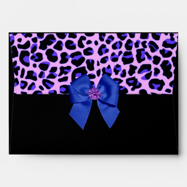 Leopard Print with Blue Bow and Gemstone Envelope (Back (Top Flap))