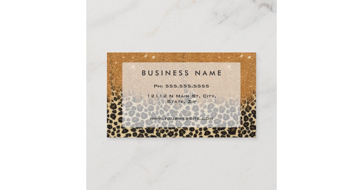 Leopard Print with Gold Faux Glitter Brush Stroke Business
