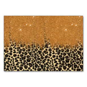 Leopard Print with Gold Faux Glitter Brush Stroke Table Number