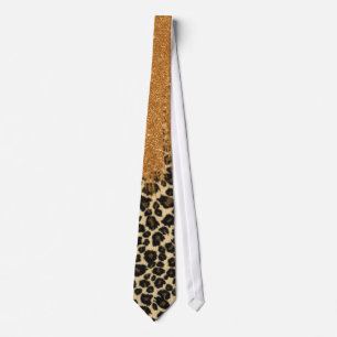 Leopard Print with Gold Faux Glitter Brush Stroke Tie
