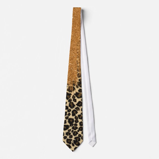 Leopard Print with Gold Faux Glitter Brush Stroke Tie (Front)