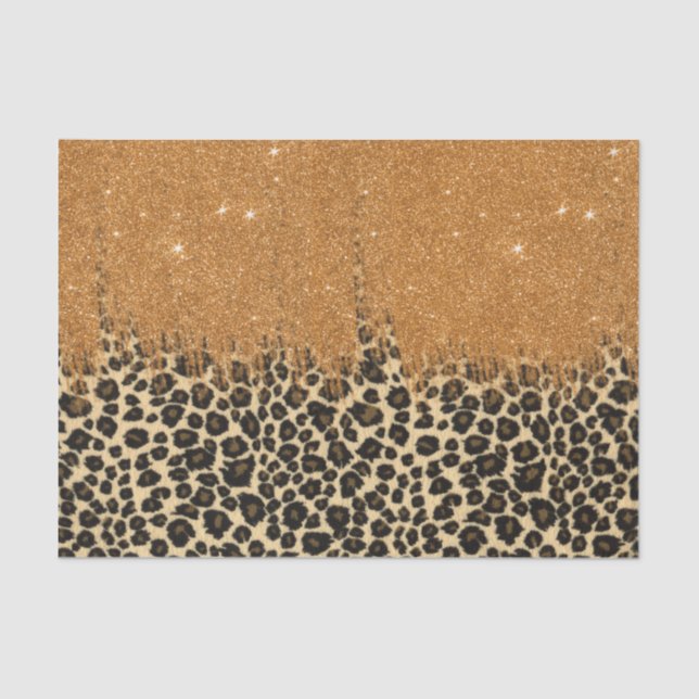 Leopard Print with Gold Faux Glitter Brush Stroke Tissue Paper (Front)
