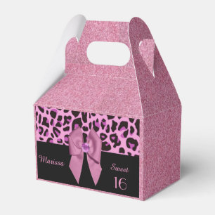 Leopard Print with Pink Bow and Glitters Favour Box