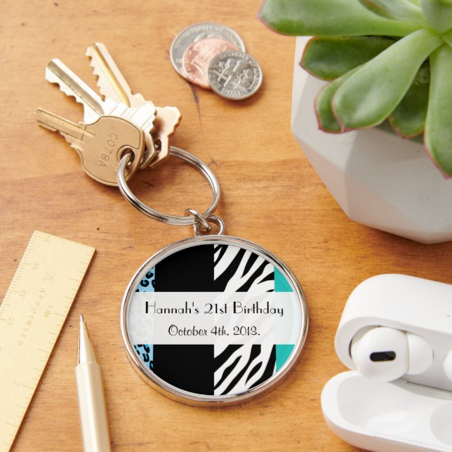 Leopard Print, Zebra Print, Animal Print, Birthday Key Ring (Desk)