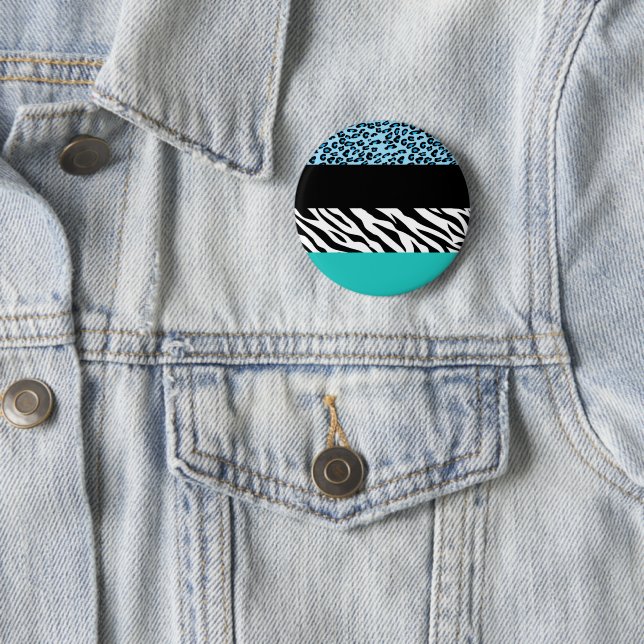 Leopard Print, Zebra Print, Animal Print, Blue 6 Cm Round Badge (In Situ)