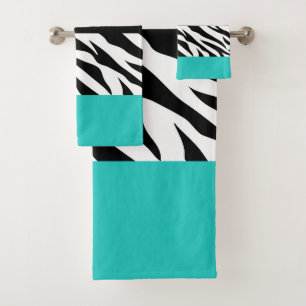 Leopard Print, Zebra Print, Animal Print, Blue Bath Towel Set