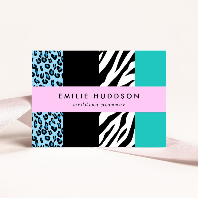 Leopard Print, Zebra Print, Animal Print, Blue Business Card (Creator Uploaded)