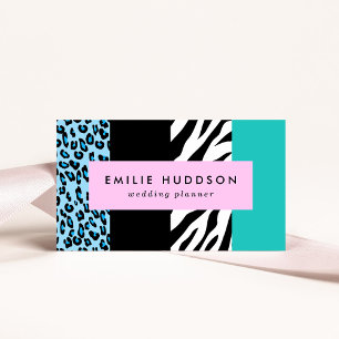Leopard Print, Zebra Print, Animal Print, Blue Business Card