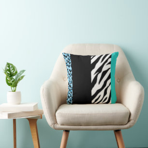 Leopard Print, Zebra Print, Animal Print, Blue Cushion