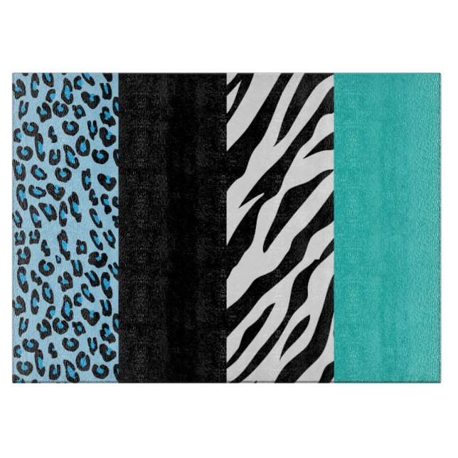 Leopard Print, Zebra Print, Animal Print, Blue Cutting Board (Front)