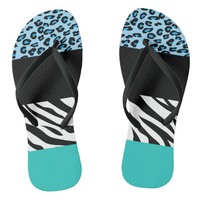 Leopard Print, Zebra Print, Animal Print, Blue Flip Flops (Footbed)