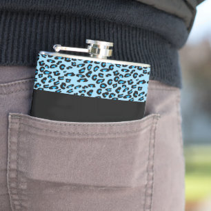 Leopard Print, Zebra Print, Animal Print, Blue Hip Flask