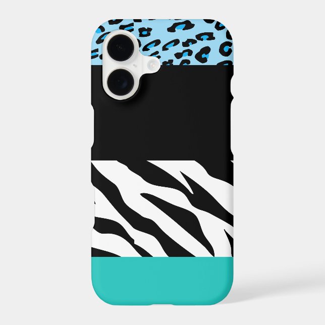 Leopard Print, Zebra Print, Animal Print, Blue iPhone Case (Back)