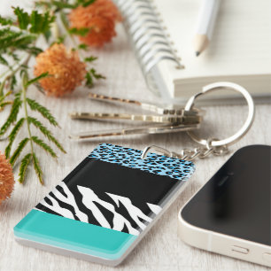 Leopard Print, Zebra Print, Animal Print, Blue Key Ring
