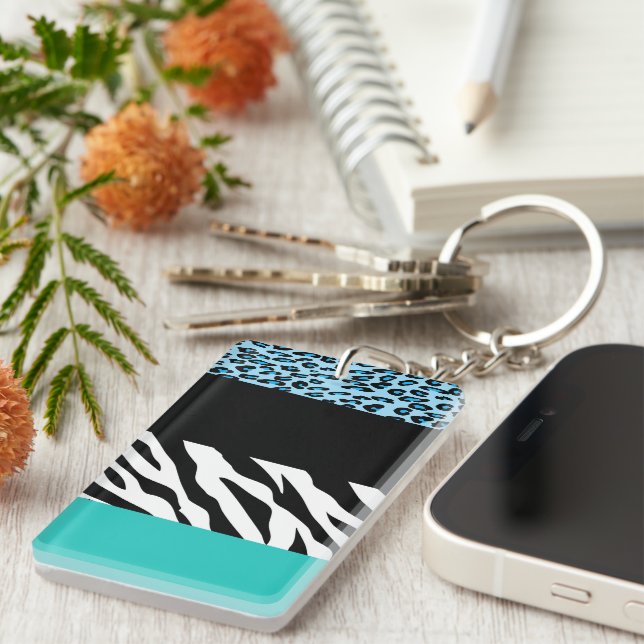 Leopard Print, Zebra Print, Animal Print, Blue Key Ring (Front Right)