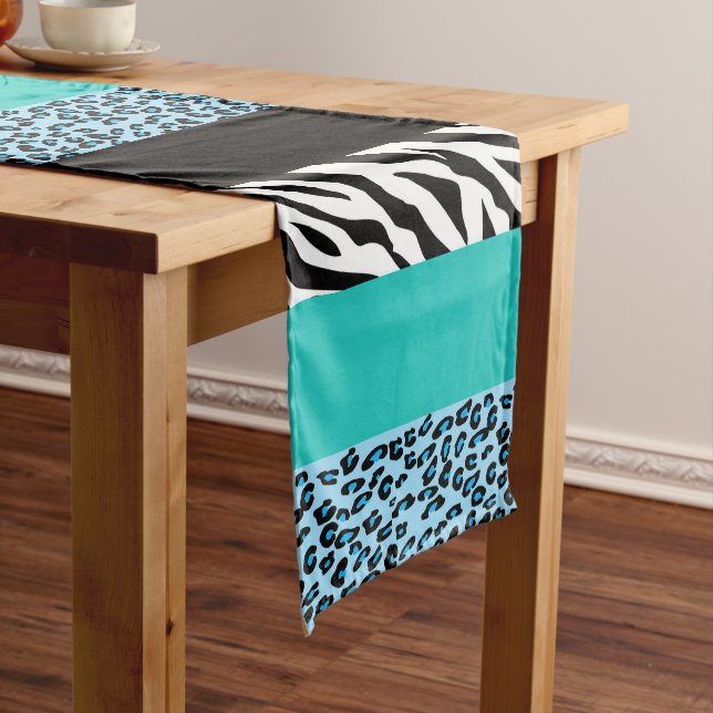 Leopard Print, Zebra Print, Animal Print, Blue Medium Table Runner (In Situ)