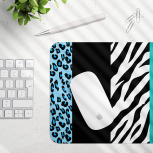 Leopard Print, Zebra Print, Animal Print, Blue Mouse Mat