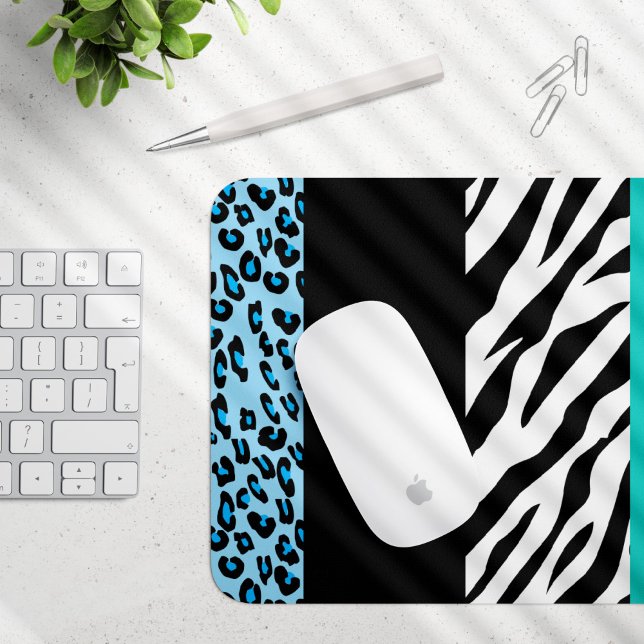 Leopard Print, Zebra Print, Animal Print, Blue Mouse Mat (Creator Uploaded)