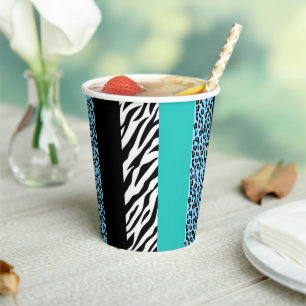 Leopard Print, Zebra Print, Animal Print, Blue Paper Cups