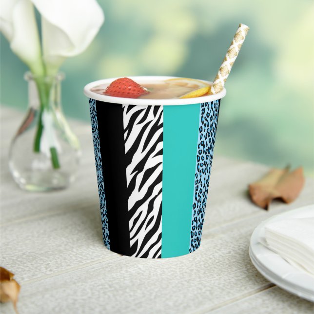 Leopard Print, Zebra Print, Animal Print, Blue Paper Cups (Insitu)