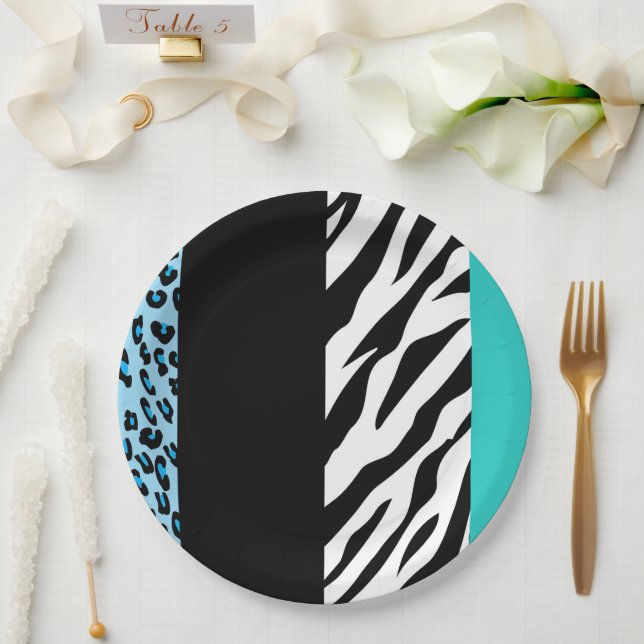 Leopard Print, Zebra Print, Animal Print, Blue Paper Plate (Wedding)