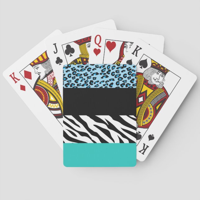 Leopard Print, Zebra Print, Animal Print, Blue Playing Cards (Back)