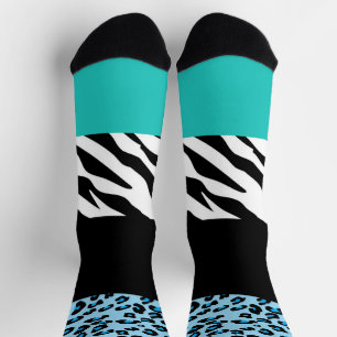 Leopard Print, Zebra Print, Animal Print, Blue Socks