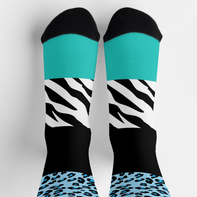 Leopard Print, Zebra Print, Animal Print, Blue Socks (Top)