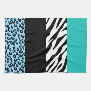 Leopard Print, Zebra Print, Animal Print, Blue Tea Towel