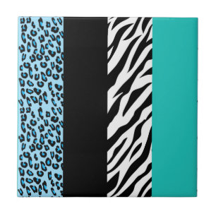 Leopard Print, Zebra Print, Animal Print, Blue Tile