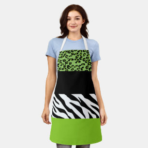 Leopard Print, Zebra Print, Animal Print, Green Apron