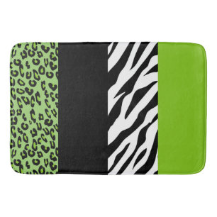 Leopard Print, Zebra Print, Animal Print, Green Bath Mat