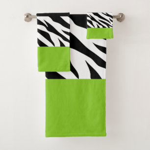Leopard Print, Zebra Print, Animal Print, Green Bath Towel Set