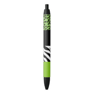 Leopard Print, Zebra Print, Animal Print, Green Black Ink Pen